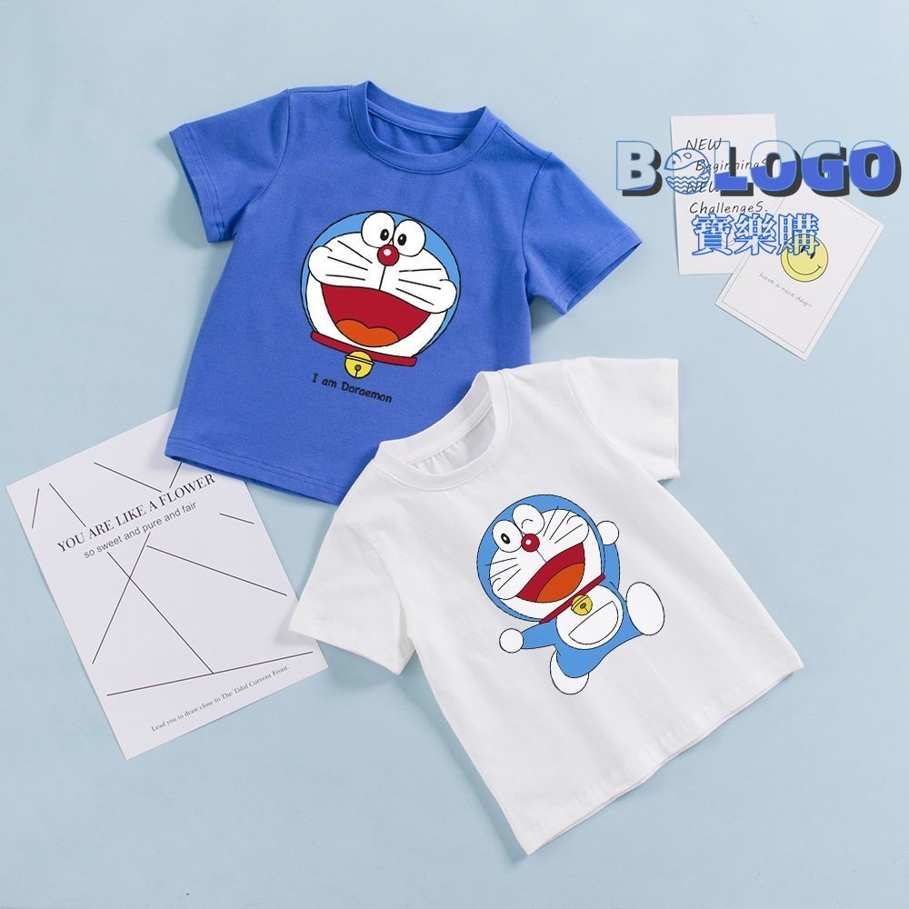 Dora哆啦A夢兒童機器貓衣服男童夏季上衣男孩短袖T恤卡通男寶寶夏裝兒童丅恤