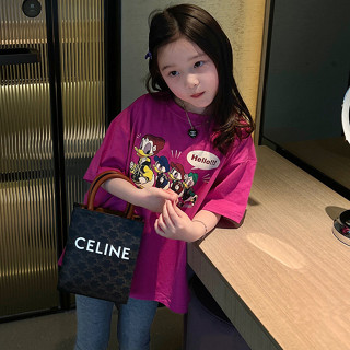 Smile Kids 女童短袖 臺灣出貨 夏季女童t恤2025新款童裝卡通開心鴨寬鬆短袖中長款兒童上衣
