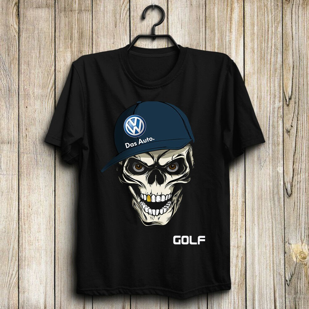 Volkswagen Golf Skull Us 黑色棉質運動裝大碼男士 T 恤