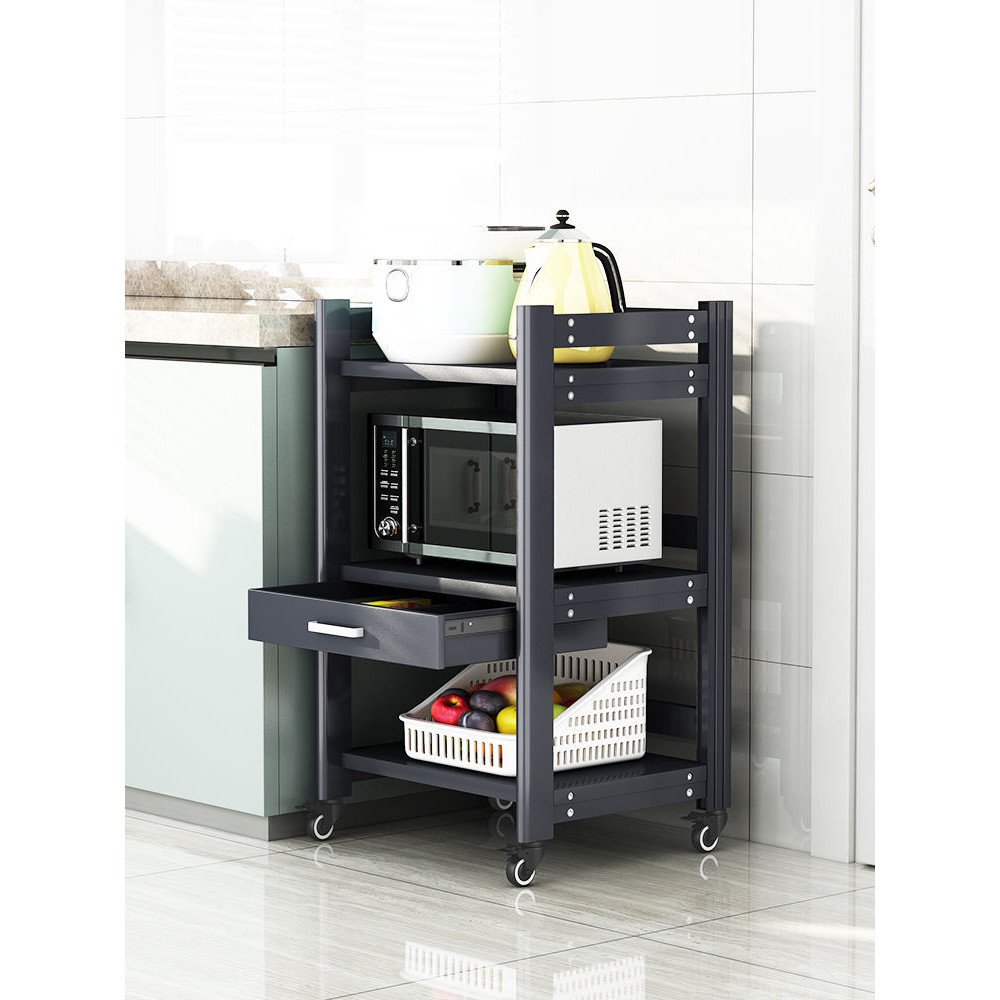【熱賣 現貨】 三層廚房置物架落地多層可移動烤箱微波爐電鍋一體成型收納置物櫃子