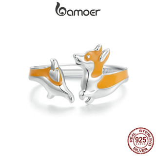 Bamoer 925 純銀戒指可愛柯基犬開口戒指設計精美時尚首飾禮物女士 SCR1014-E