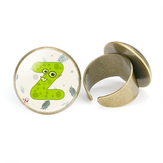 歐美創意26個英文字母時間寶石開口可調節戒指