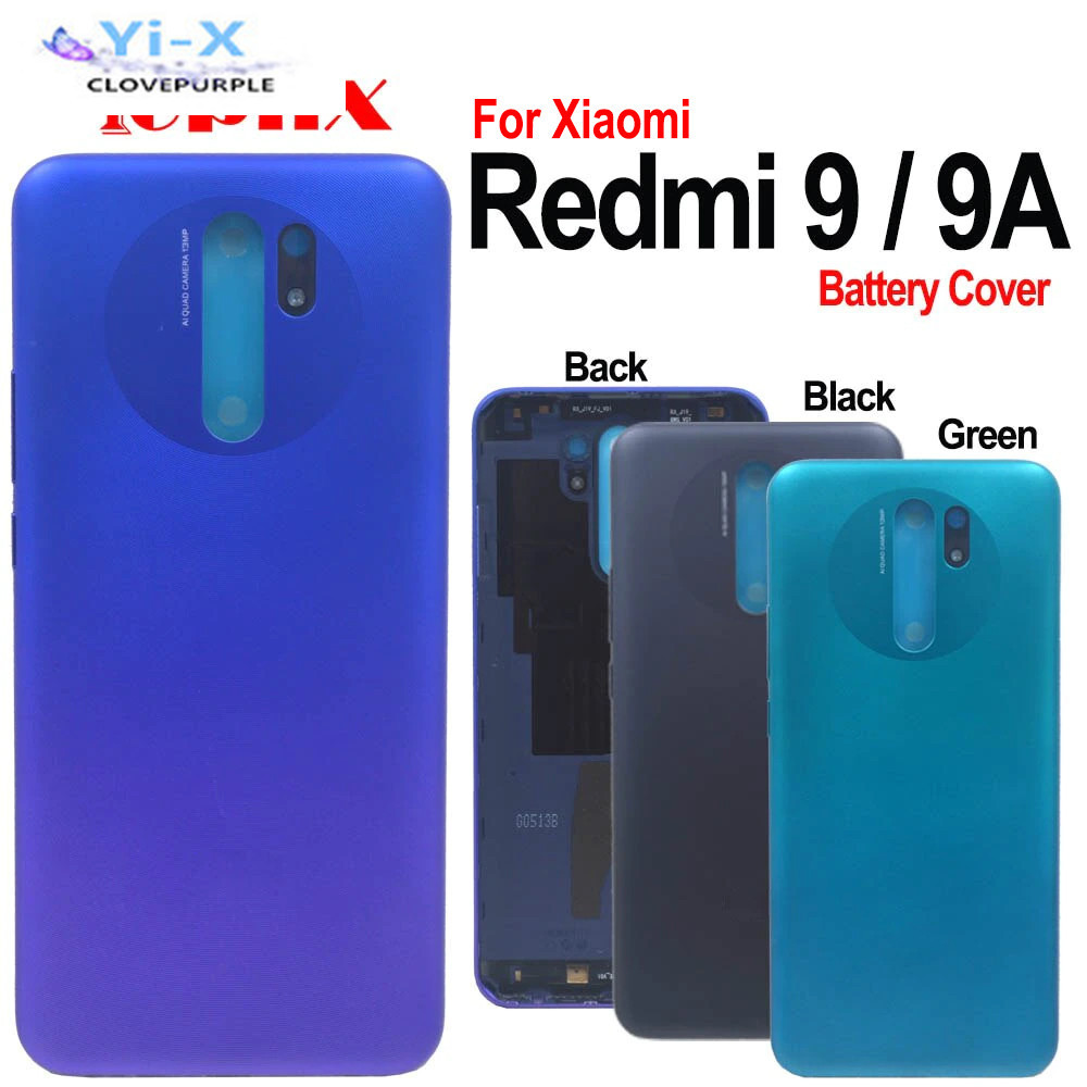 XIAOMI 1x 適用於小米 Redmi 9 9A 電池蓋板後門外殼帶粘合劑適用於 Redmi 9 後玻璃適用於 Re