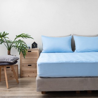 涼感舖棉床包枕套3件組雙人-藍