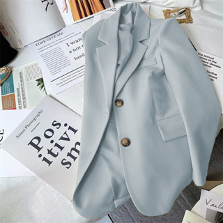 天藍色 西裝 上衣 女裝 春季 韓版 新款 設計感 西裝 夾克 簡約 氣質 時尚 長袖 西裝 外套 女