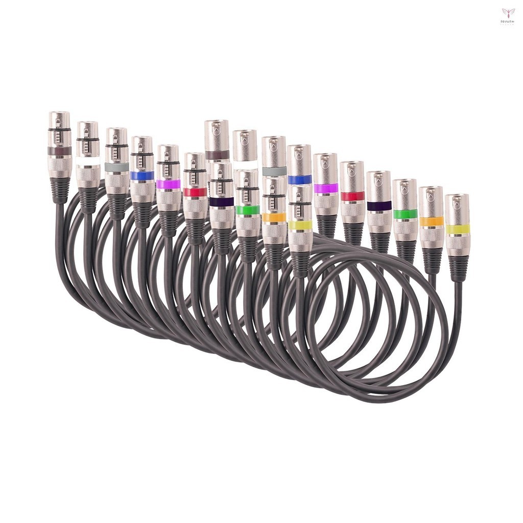 10 件 1.5M/5ft XLR 電纜 DMX 舞檯燈電纜 3 針 XLR 公對母插頭黑色 PVC 插孔麥克風電纜 3