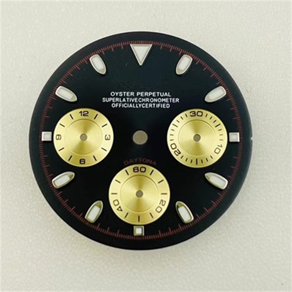 Sbpj新款白熊貓錶盤適用於vk63石英機芯專用六針刻字綠色夜光計時錶盤配件