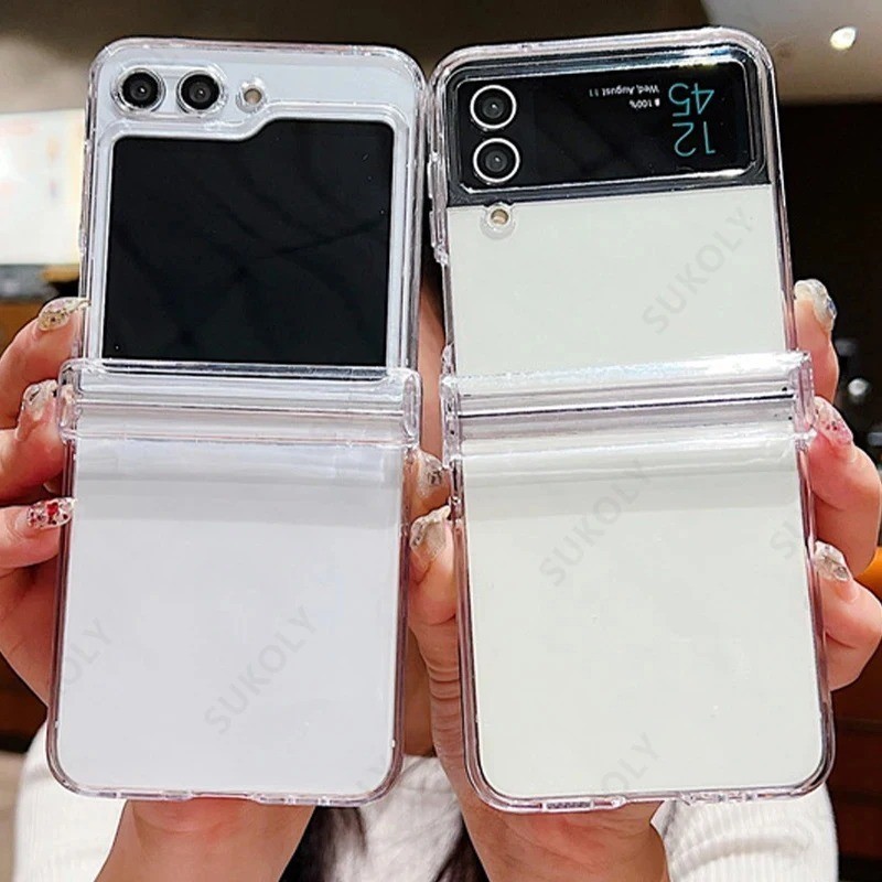 SAMSUNG 超薄透明手機殼三星 Galaxy Z Flip 5 Flip 3 Flip 4 透明 3 合 1 全鉸鏈