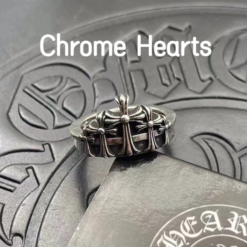 Chrome Hearts 克羅心 925純銀戒指 男女同款山形墓碑皇冠指環 復古做舊嘻哈朋克CJ043