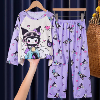 三麗鷗 兒童男孩女孩長袖睡衣套裝 Sanrio Kuromi Melody Cinnamoroll 真絲睡衣