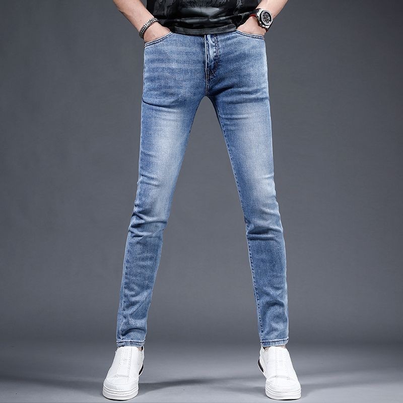 &lt;2024高級精品牛仔褲&gt;牛仔褲男款夏季薄款新款緊身窄管淺藍色男士褲子