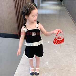 限時促銷新韓版女童網紅炸街時髦套裝中小童夏季韓版洋氣兒童吊帶背心短褲兩件套