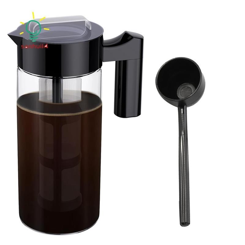 Cold Brew 咖啡機,帶網狀過濾器的 40 盎司冰咖啡壺,冰箱用玻璃冰咖啡壺黑色