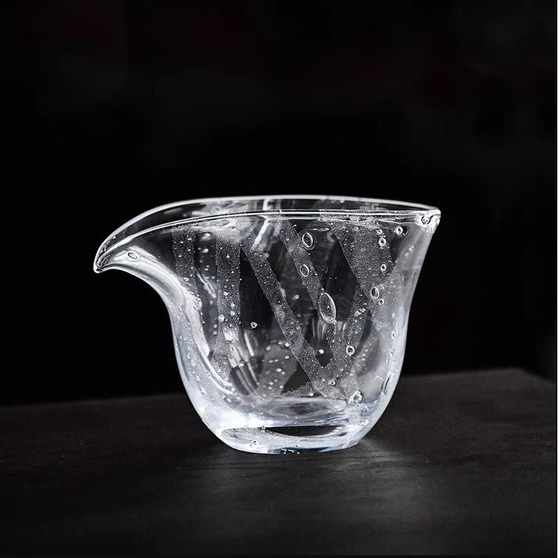 【特價促銷】氣泡琉璃公杯水晶玻璃條紋公道杯加厚耐熱分茶器無耳茶海高檔勻杯