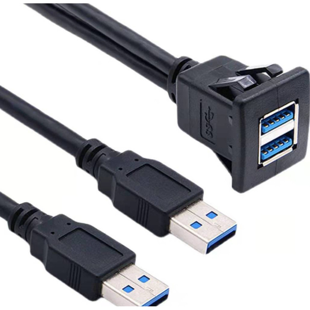 【現貨直髮】雙口USB3.0延長線公母卡扣汽車儀表盤固定座USB充電數據加長線