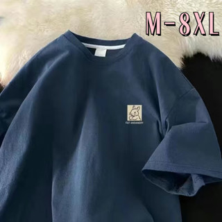 🔥48H出貨 M-8XL 大尺碼短t男 女 簡約兔子logo短袖T恤 圓領 休閒 寬鬆五分袖上衣 男生衣著