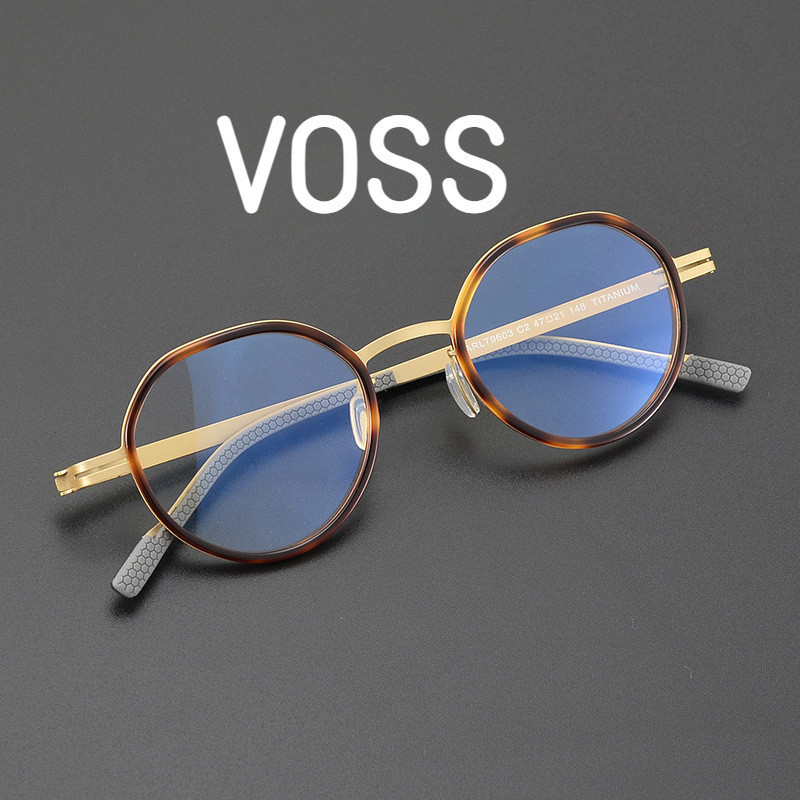 【Ti鈦眼鏡】VOSS新款無磁眼鏡框 純鈦眼鏡架 商務復古男女配近視防藍光多邊形輕玳瑁平光鏡9603