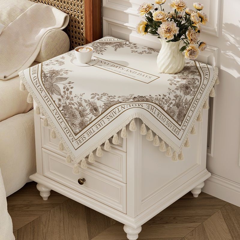 美式臥室床頭櫃蓋巾 防塵罩 正方形方巾桌佈 傢用洗衣機防曬蓋巾
