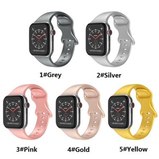 適用蘋果Apple watch手錶錶帶 矽膠錶帶蘋果矽膠蝴蝶扣素色錶帶金屬色