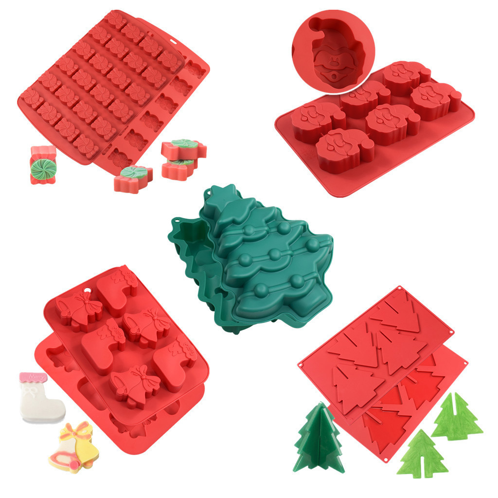 耶誕節矽膠巧克力模具聖誕鈴鐺雪人烤盤果凍布丁糖果烘焙工具