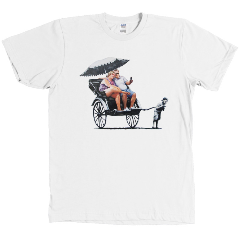 Banksy Fat Tourists 在 Rickshaw 襯衫足部出租車兒童塗鴉 T 恤 - 全新