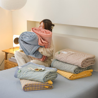 經典款網格條紋涼被 100%純棉夏被 柔軟舒適薄毯 被子 單人 雙人 加大冷氣被 空調被