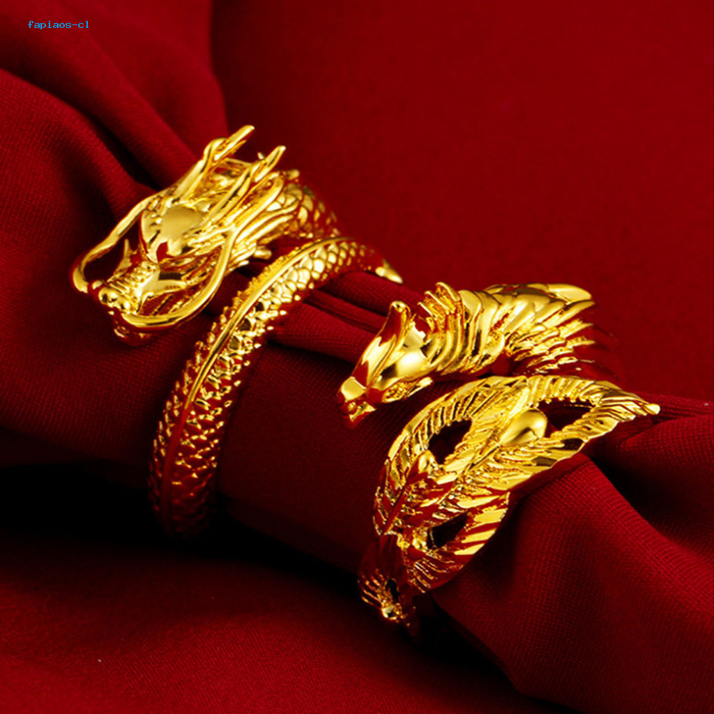 Fa Knuckle Ring F 金龍鳳凰情侶戒指套裝可調節結婚週年紀念珠寶成人東南亞風格指節指環