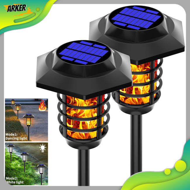 Areker 1pc/2pcs/4pcs 太陽能火焰燈戶外動態火焰防水景觀手電筒用於花園庭院草坪