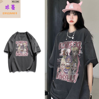 100%純棉 新款T恤 短袖 歐美高街oversize上衣純棉t恤原創女短袖ins潮hiphop潮牌設計感五分袖【咔蔓】