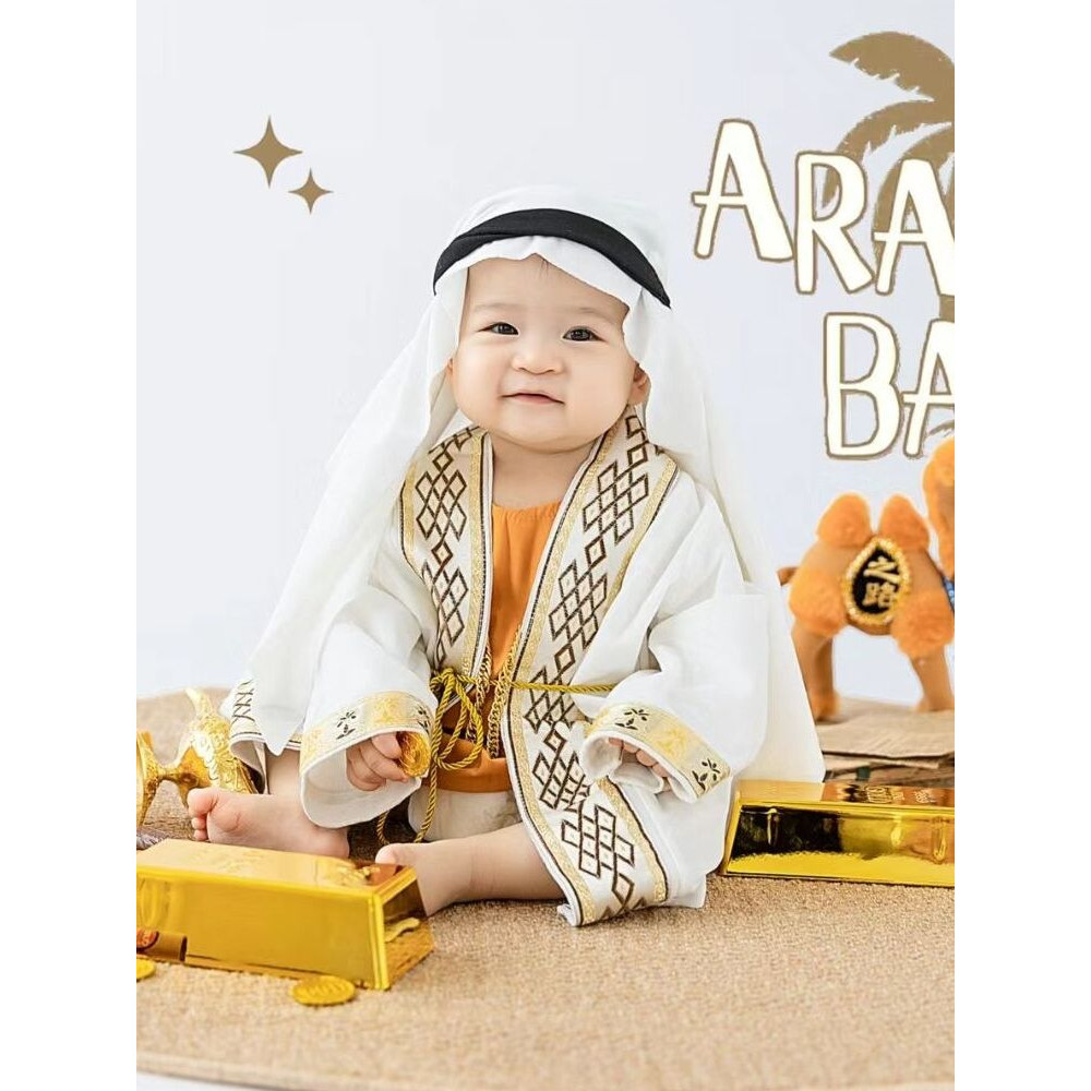 兒童攝影主題服裝百天週歲阿拉伯王子造型卡塔爾王子拍照寫真衣服