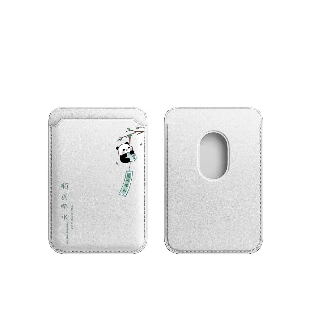 Magsafe 磁吸 卡包 卡套 皮革卡套 熊貓適用於iphone15promax皮革15卡套式14pro真皮質卡夾錢包