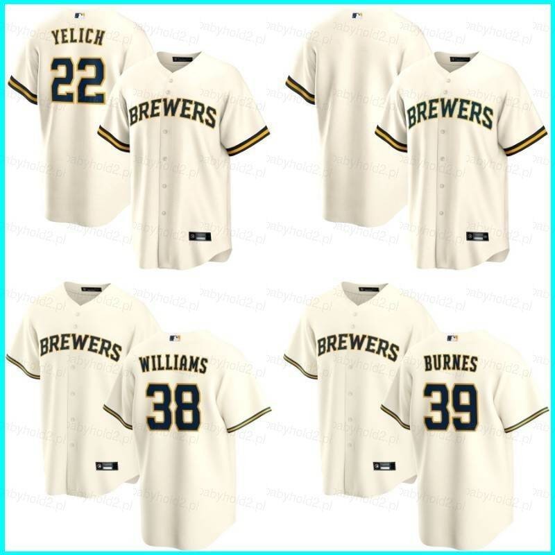 球衣 MLB 密爾沃基啤酒隊棒球球衣襯衫 Yelich Burnes Williams 開衫球衣 T 恤加大碼