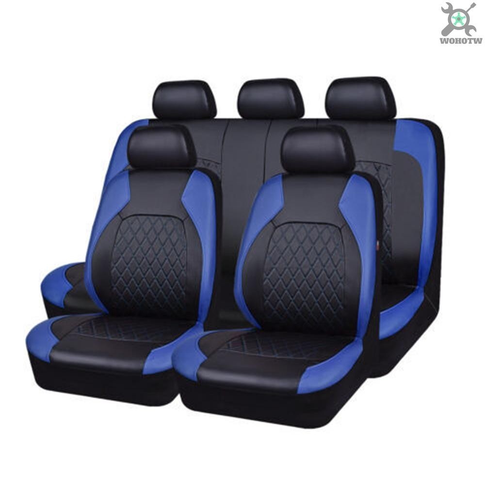 Wohotw 9 件汽車座椅套通用 PU 皮革座椅保護套全套汽車內飾配件適用於汽車 SUV 車輛