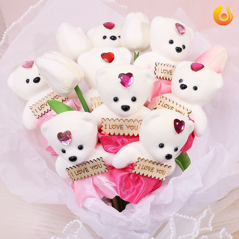 可愛的創意彩色小熊花束包裝配件 - 高品質兒童生日禮物泰迪熊娃娃