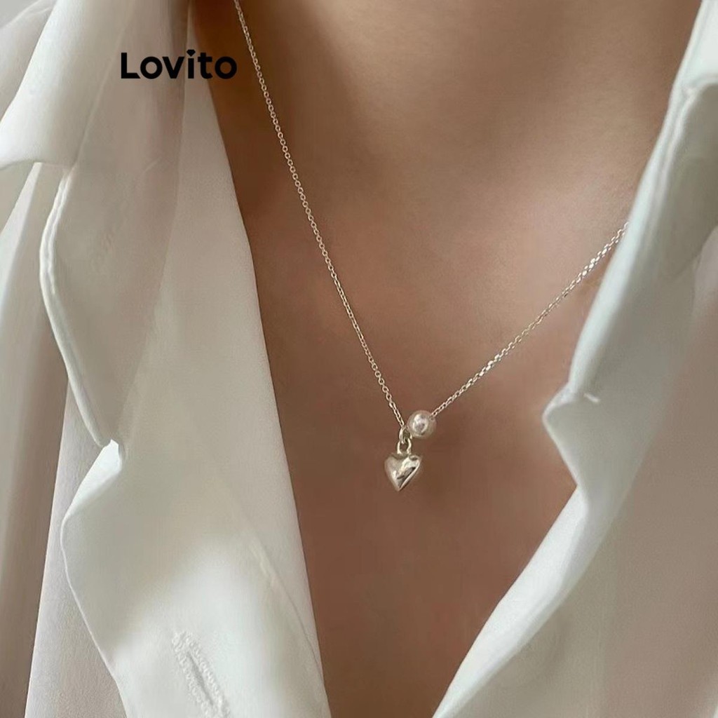 Lovito 女士優雅心形心形珍珠項鍊 LFA20156