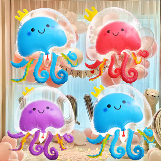 水母鋁氣球 - 可愛、卡通 - 大號、耐用 - 雙層皇冠水母氣球 - 生日派對背景裝飾 - 兒童嬰兒玩具
