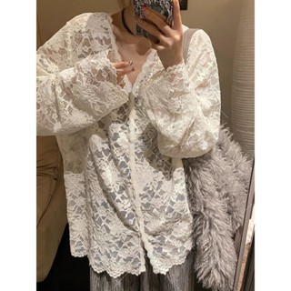 【LININ】法式鏤空蕾絲打底衫女 疊穿長袖襯衫 打底長袖上衣女