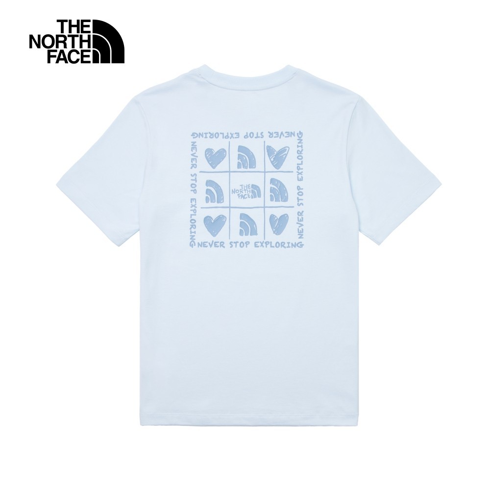 The North Face北面男女款藍色背部心型九宮格品牌印花休閒短袖T恤｜8AUUO0R