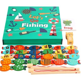 木製磁性釣魚 小貓摸魚遊戲 26個字母 多功能趣味拼單詞 幼兒早教玩具