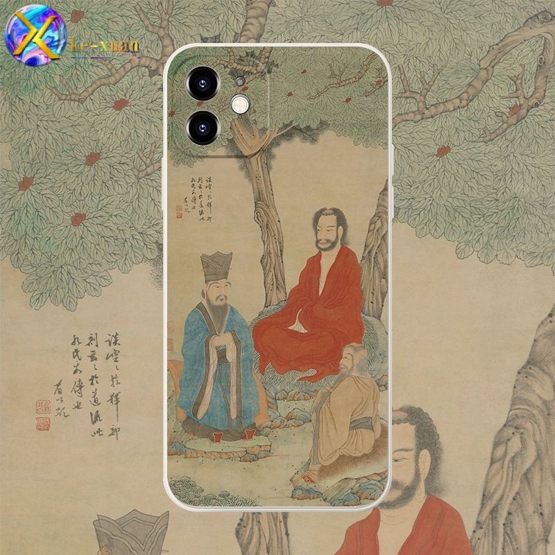 中國風古早文化儒釋道國畫適用iPhone14Pro蘋果13、15手機殼12/11紅米型號手機防摔保護套 TQRC