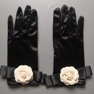 攝影手套黑色茶花朵拍照復古萬聖節緞面短手套婚紗攝影寫真手套