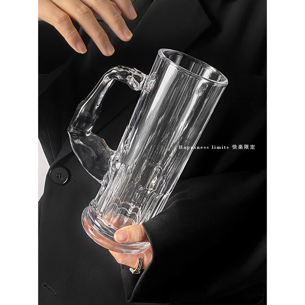 現貨- 趣味大力士手把杯大容量水手果汁杯透明帶把手小眾高顏值玻璃杯