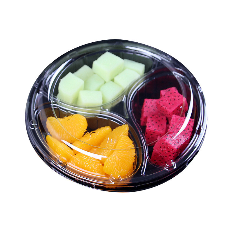 現貨【水果盒】一次性 水果打包盒 塑膠透明有蓋 三分格鮮果切 拼盤外賣 水果包裝盒