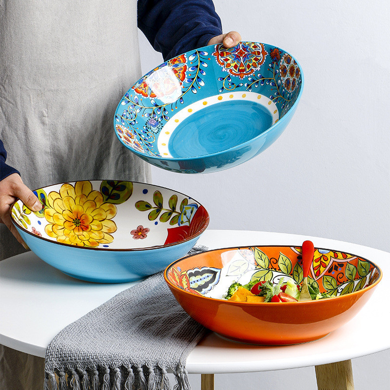 大號湯碗釉下彩手繪陶瓷沙拉碗創意餐廳餐具水果盆酸菜魚碗