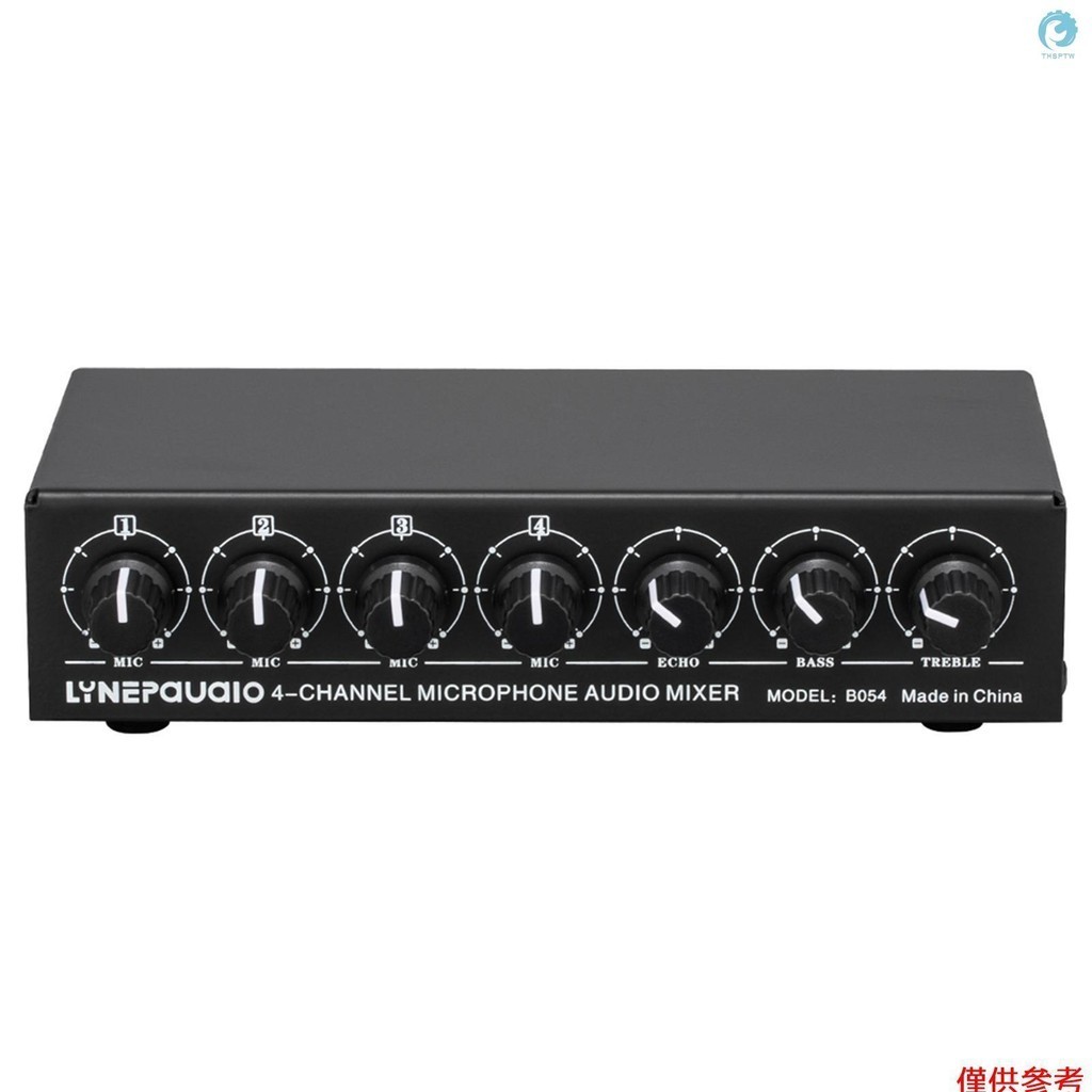 Lynepauaio 4 通道麥克風混音器支持立體聲輸出迷你音頻混音器,帶混響高音和低音調節