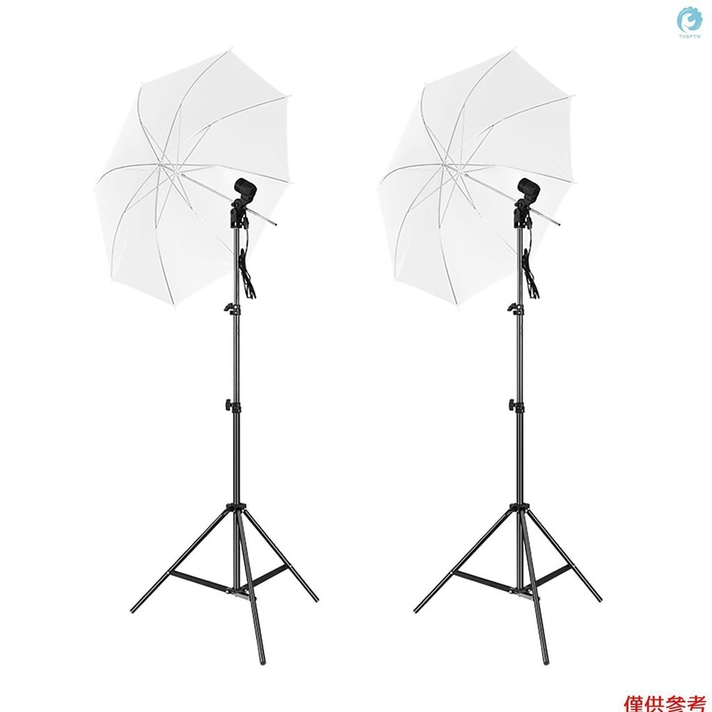 攝影棚攝影傘套件,帶 33 英寸白色雨傘 * 2 + 2M 金屬三腳架 * 2 + E27 燈插座 * 2 用於直播人像