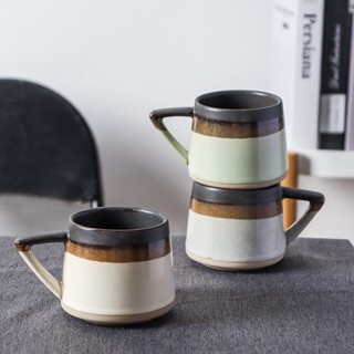 三禾🔹日式復古拼色粗陶馬克杯mug 大容量防燙耐熱可微波陶瓷咖啡杯水杯牛奶杯情侶杯 北歐韓系ins風高顏值個性創意🔹優選