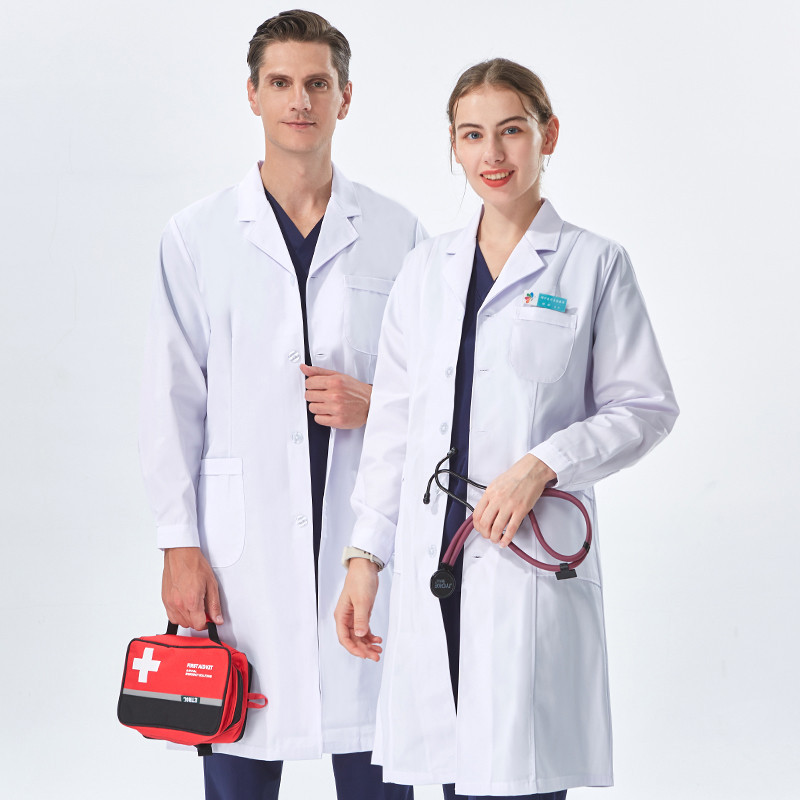 白色實驗室外套女士男士學生化學保健專業護士長袖醫生工作長袍 XK002