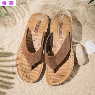時尚 夏季人字拖鞋 海灘 人字拖 男涼鞋 頭層牛皮沙灘鞋 時尚 夾腳拖 真皮 防滑 厚底 耐磨 男 拖鞋 男拖鞋