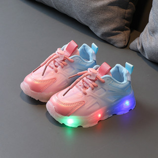 兒童亮燈鞋女寶寶發光運動鞋 女童鞋LED燈 透氣老爹鞋